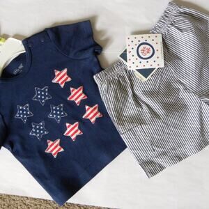 Little Me Baby Clothing Blue Star Set Bucket Hat Shorts TShirt Baby size 3 Month